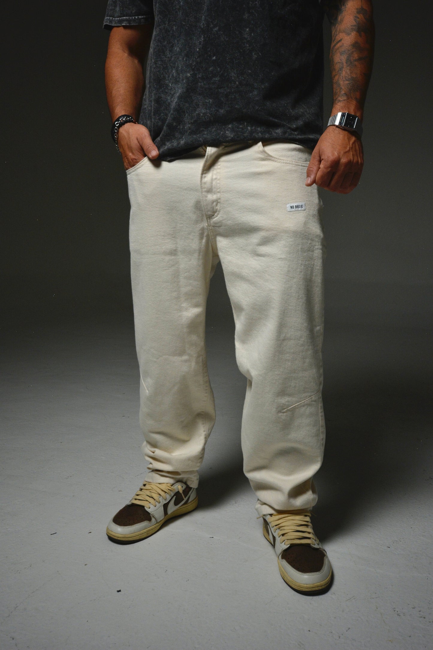 Pantalon denim beige